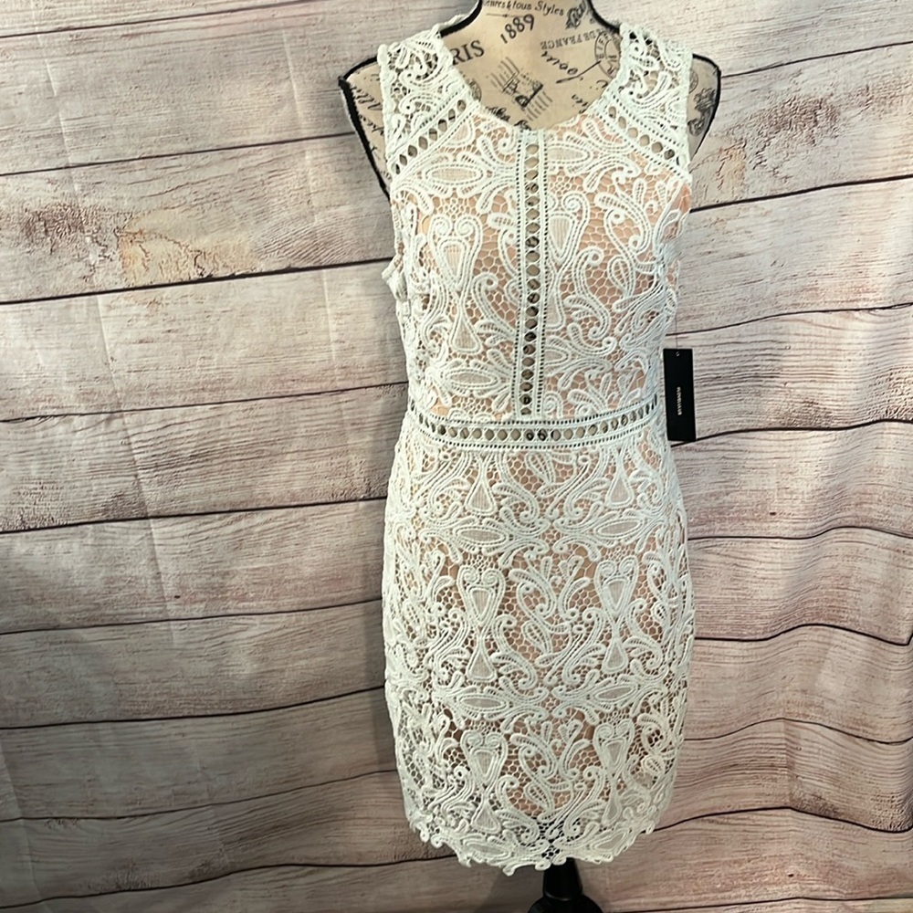 Lulu’s Dream Life Dress Lace Overlay NWT Bodycon Light Blue Size Medium - Picture 2 of 12